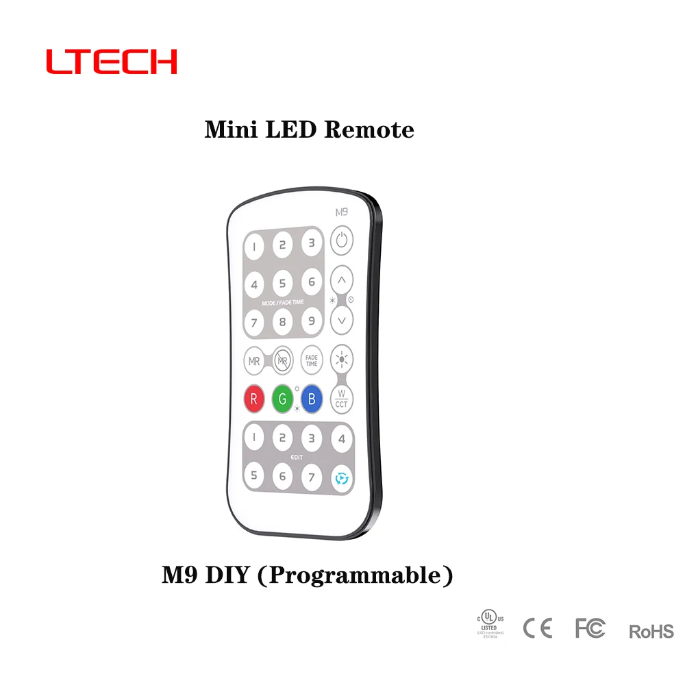 LTECH M9 RF2.4G DIY Programmable Single/Dual Color RGB RGBW RGBWC Wireless LED Remote For P-series Controller(P1/P2/P3/P4/P5)