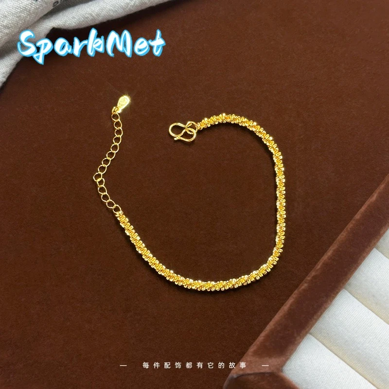 

Браслет Sparkmet 9999 из настоящего золота 24K для женщин, сверкающий, легкий люкс, нишевый дизайн, женский браслет-гусеница