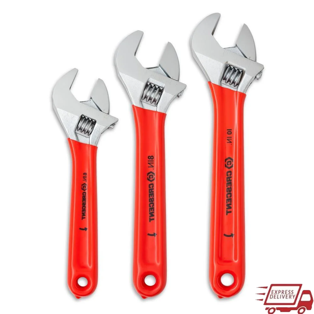 3-Piece Adjustable Wrench Set SAE/Metric Knurl Grip Laser Etched AC26810CV