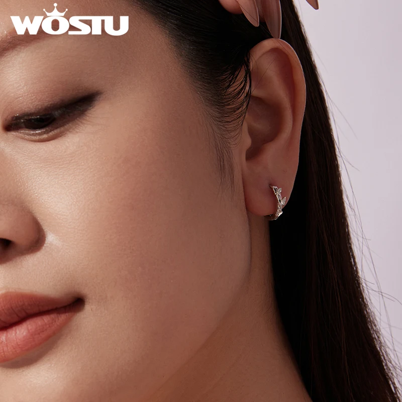 WOSTU Butterfly Huggie Earrings with 925 Silver Needle, Wedding Zircon Hoop Earrings Hypoallergenic Party Daily Wear Gift