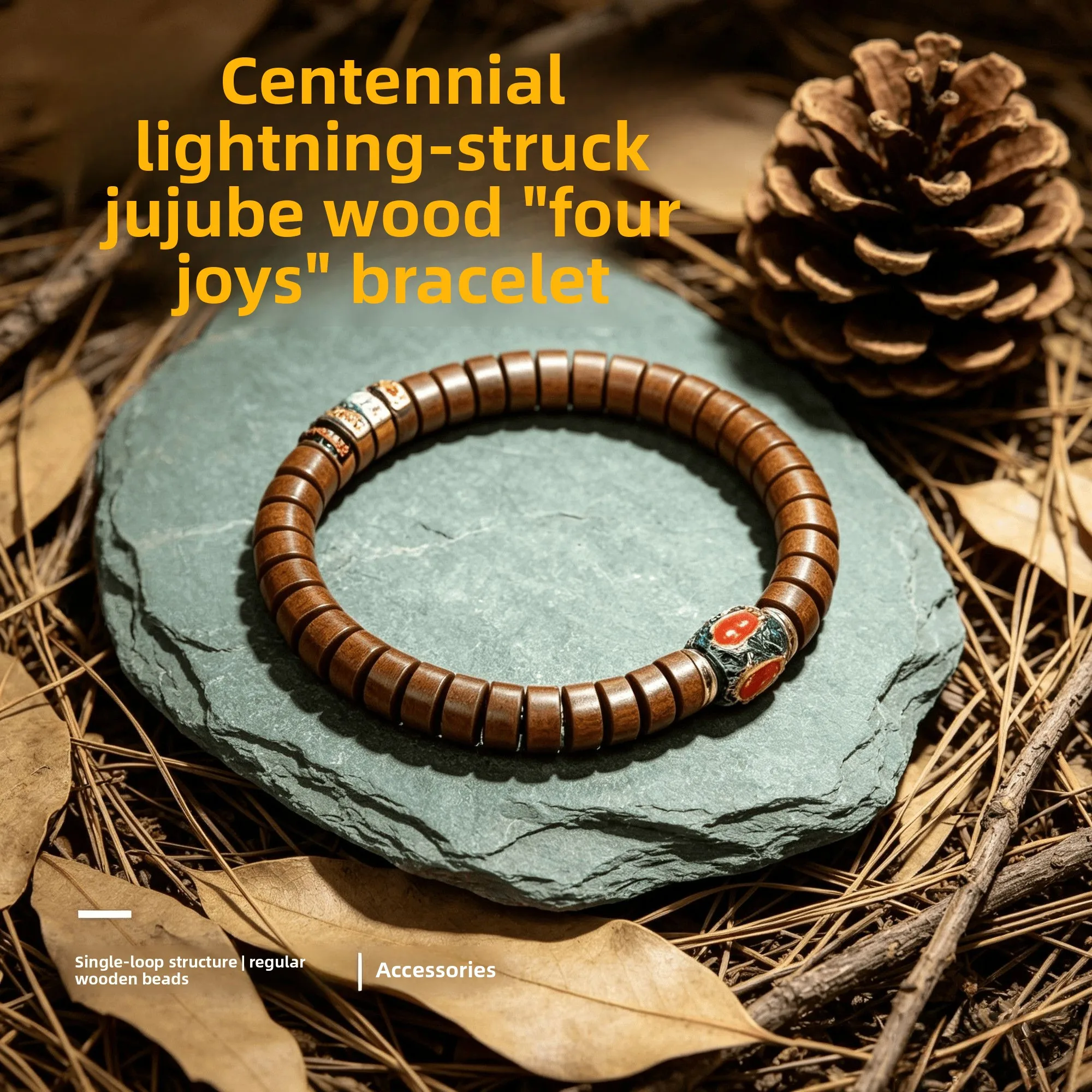 Traditional Chinese Style Thunder Struck Jujube Wood Beaded Bracelet Good Luck Blessing Fortune Attracting Taoism Cultural Jewel