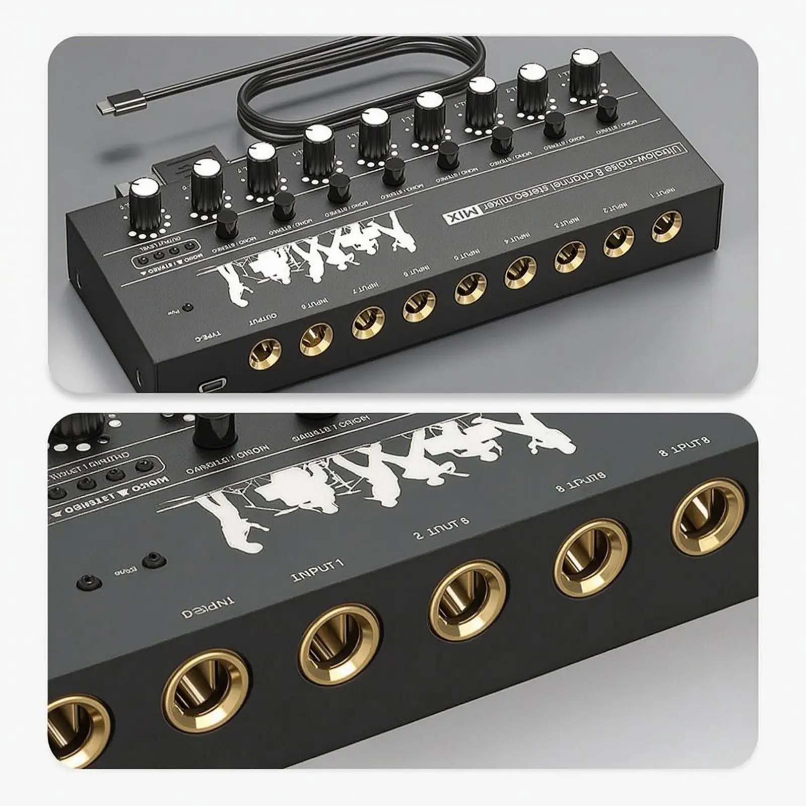 8-Channel Audio Mixer USB-powered Stereo Audio Mixer Compact for Streamers, Artists, Live Broadcasting, Home Production, Desktop