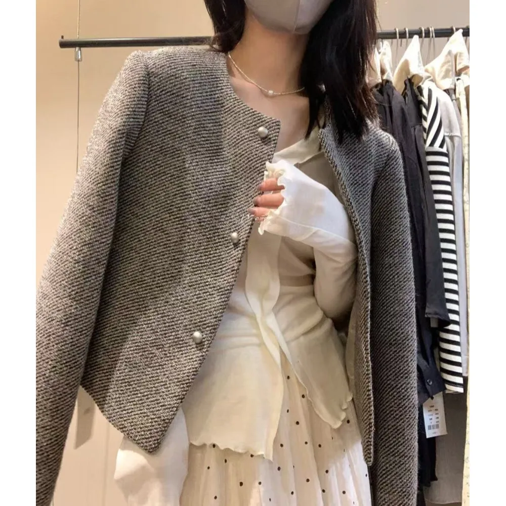 

Chic ort Outerwear for Women Retro Texture Simple Daily Commute Sle Small Fraance Wind Korean System Autumn New Arrival
