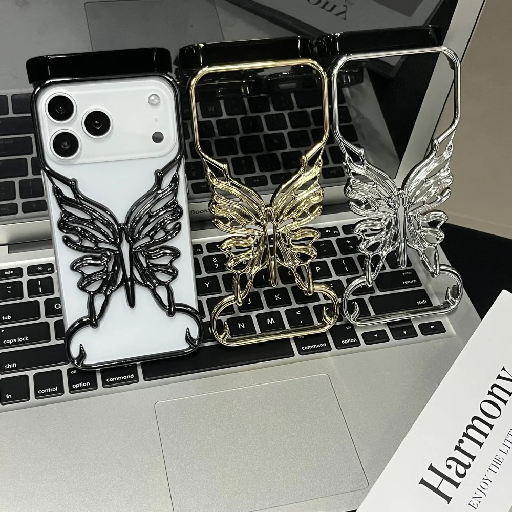 Borderless Hollow Butterfly Electroplating Glossy Series PC Case for iPhone 17 Air 16 15 14 Plus 13 12 11 Pro Max Hard Cover