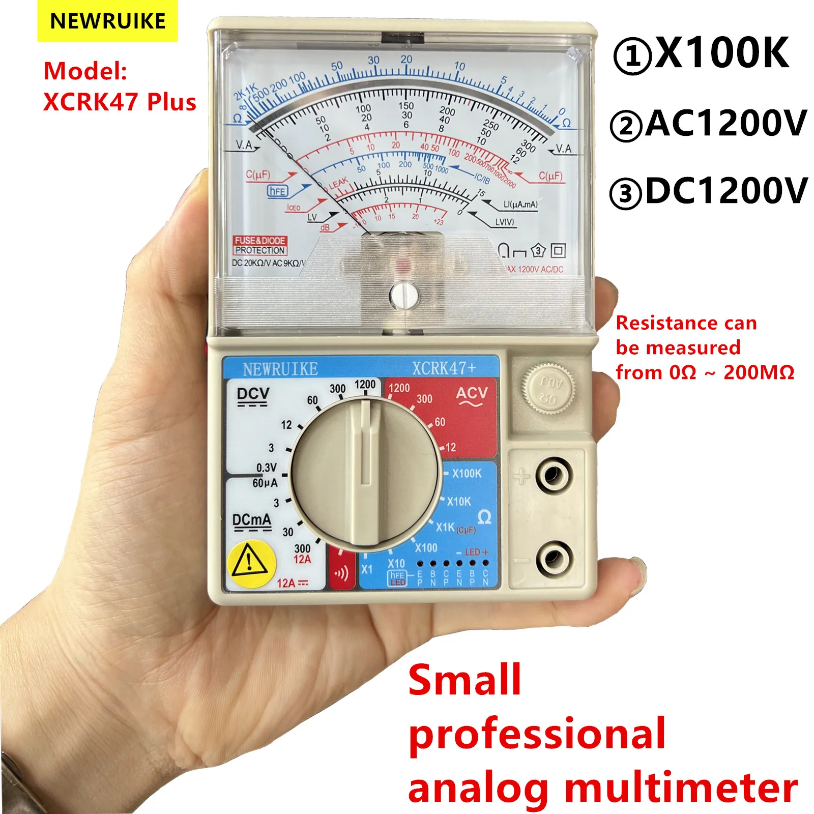 XCRK47 + Multímetro de Alta Precisão DC/AC Tensão DC Atual Tester Medidor de Capacitância Resistência Display Analógico Pointer Meter X100K