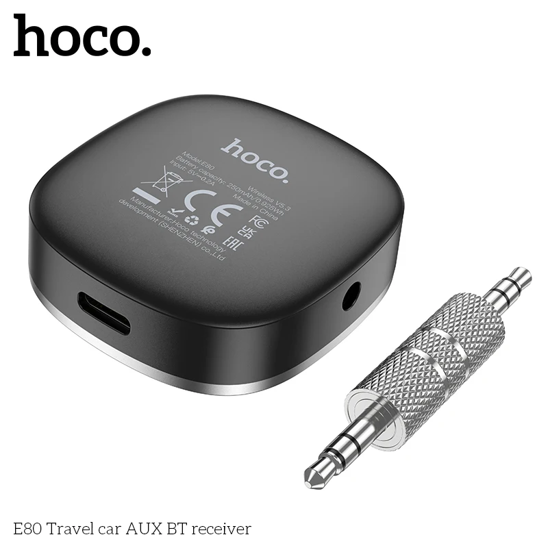 HOCO E80 AUX Car Bluetooth Receiver 3.5mm Socket 5.0 Wireless Bluetooth Adapter Audio Converter Mobile Phone Hands-Free Stereo - Image 3