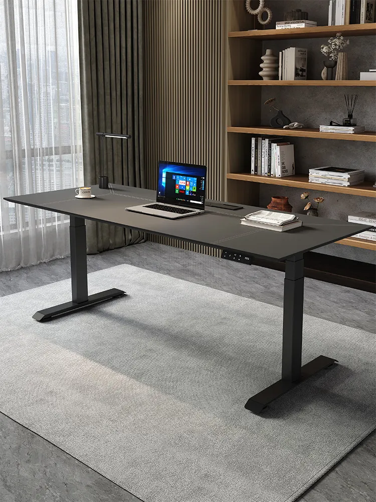 

Electric lifting table, computer table, solid wood leather surface household standing smart desk e-sports table