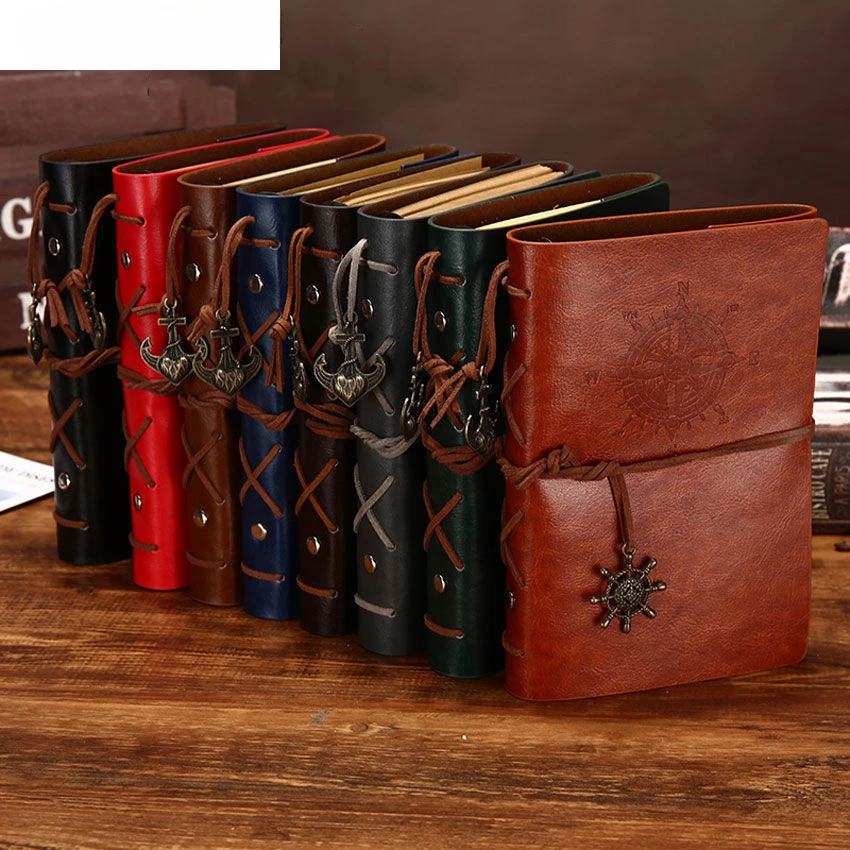 Retro Spiral Notebook Diary Notepad Vintage Pirate Anchors PU Leather Note Book Replaceable Stationery Gift Traveler Journal