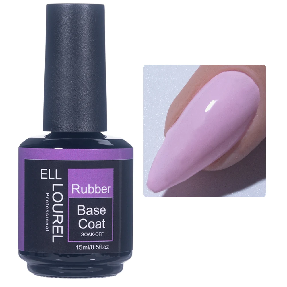 ELL LOUREL French Pink Rubber Base Gel Nail Polish 15ML Gelcolor Manicure Vernis Semi Permanent UV/LED Nail Art Varnish Base Top