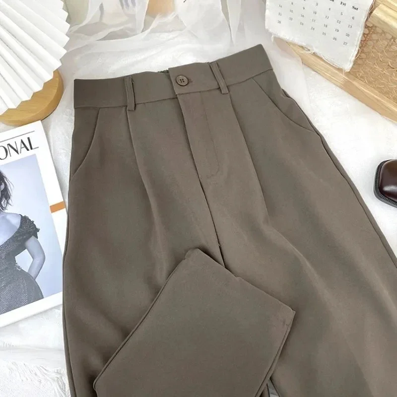 Vintage Multicolor Straight Pants Women High Waist Solid Color Casual Chic Trousers Female Korean Fashion Office Lady Pant Mujer