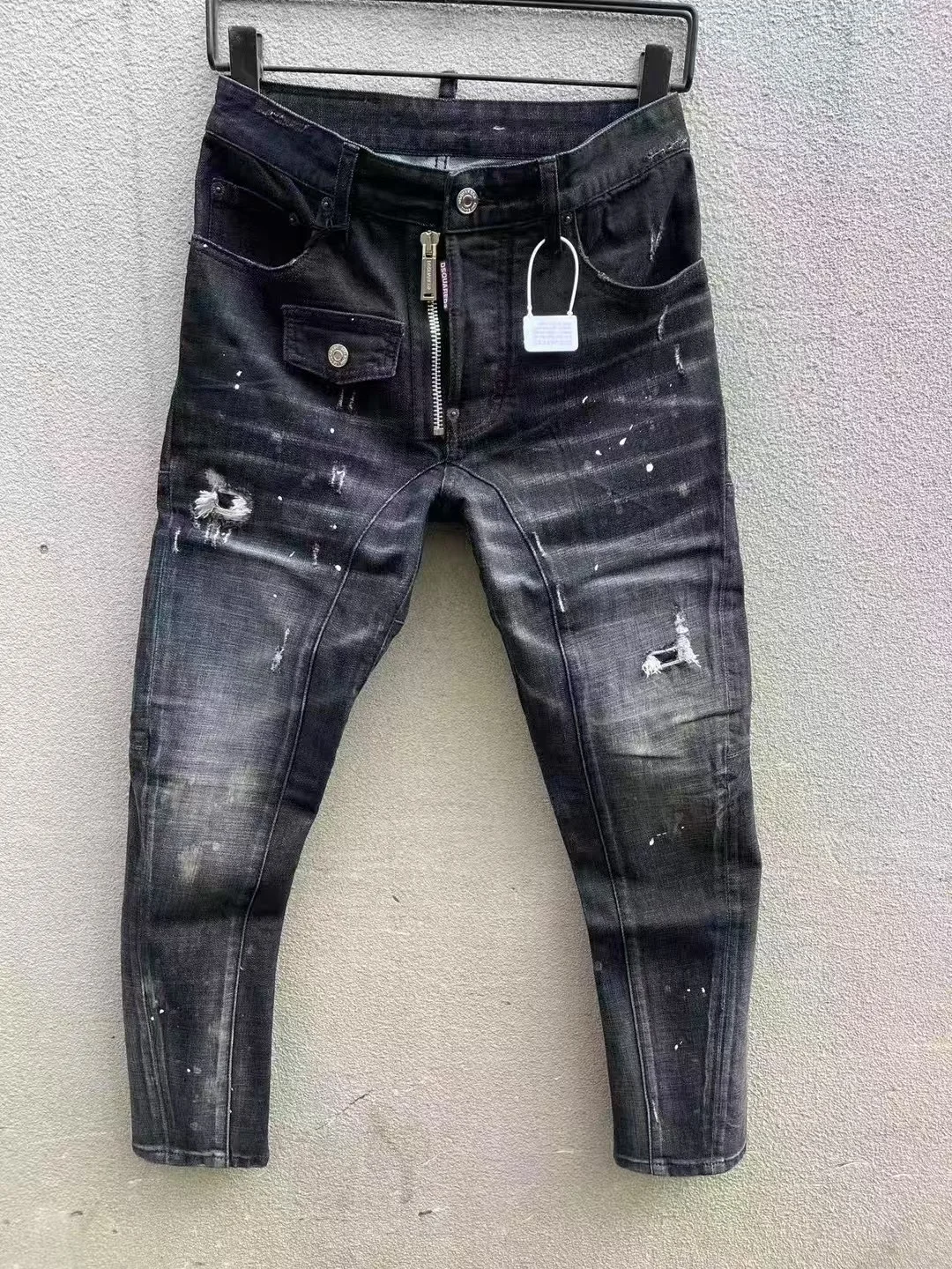 

Slim Fit Men's Jeans D2 Sle Patchwork Casual Breathable Straight Leg Length Pants Versatile Faionable Blue Denim Jeans