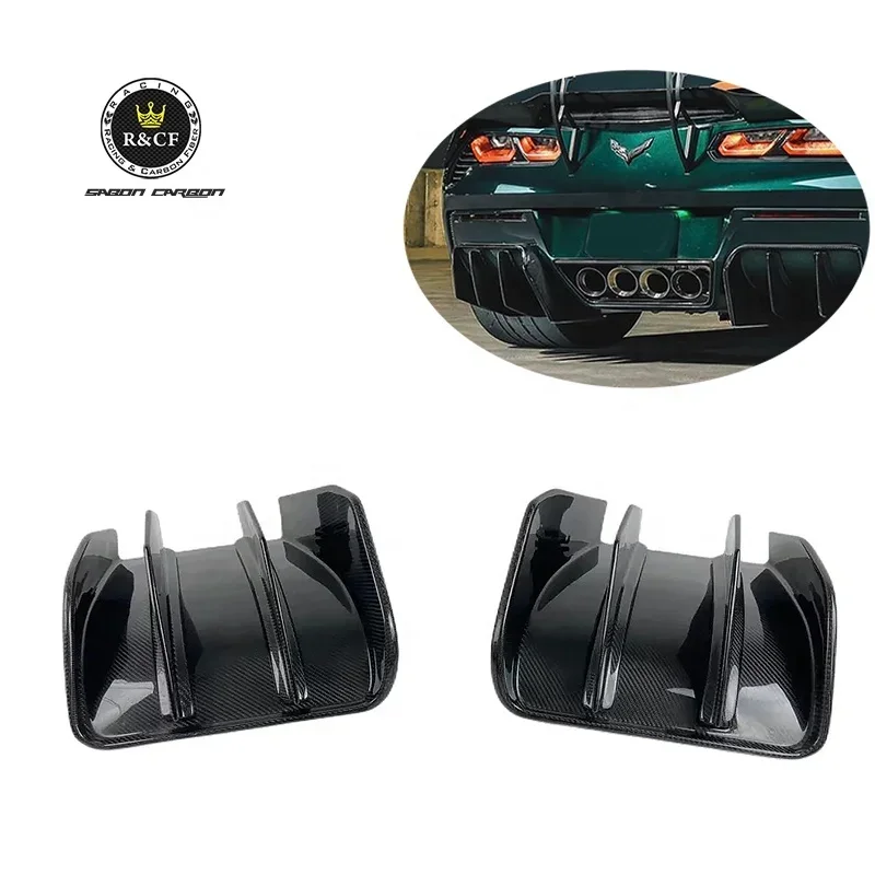 For Chevrolet Corvette C7 Carbon Fiber Rear Bumper Diffuser Lip 2-PC Set 2014-19