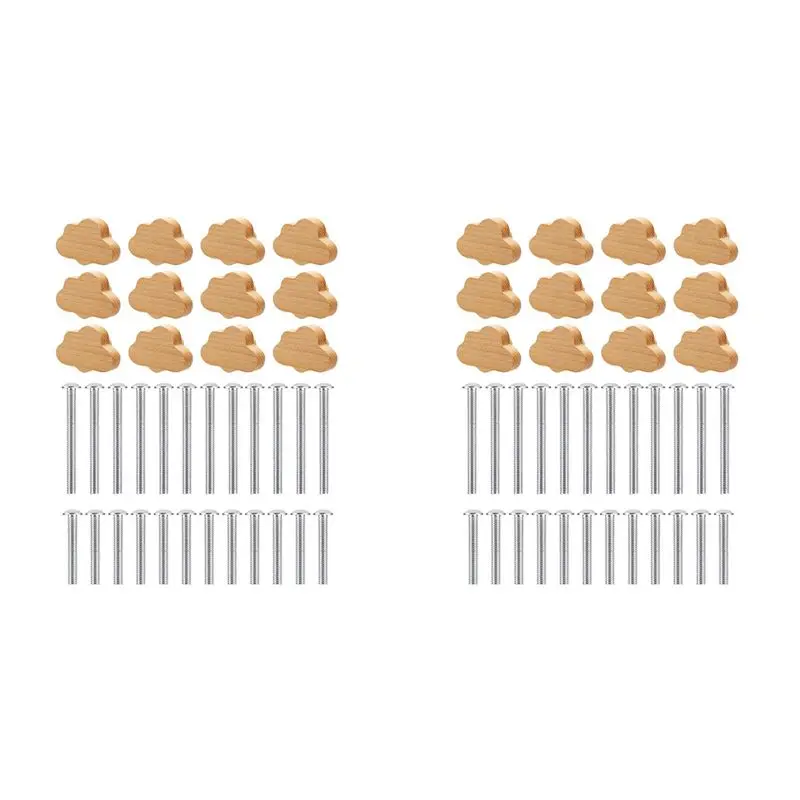 Boho Dresser Knobs- 24 Pack Durable Beech Wood Drawer Knobs Cloud-Shaped Wooden Dresser Pulls For Cabinets, Furniture