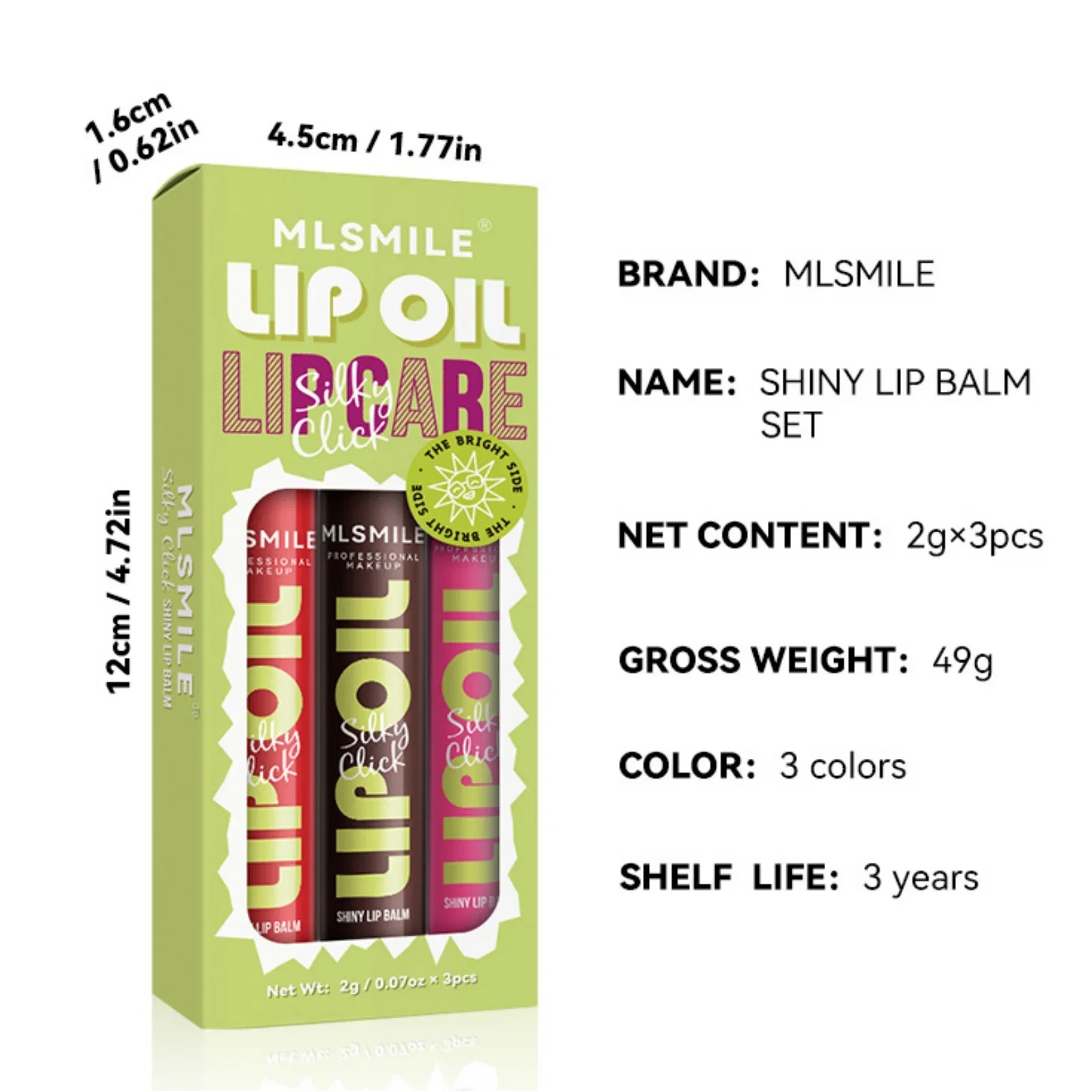 Mlsmile 3 pçs imprensa batom sólido conjunto de brilho labial de longa duração fácil cor hidratante brilho labial pérola espelho brilho labial creme matiz