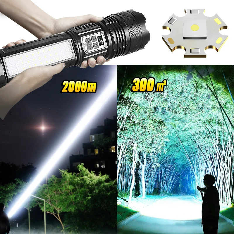 15000mAh High Power LED Flashlights 1500W Tactical Flash Light Rechargeable LED Flashlight Work Light Fishing Camping Lantern