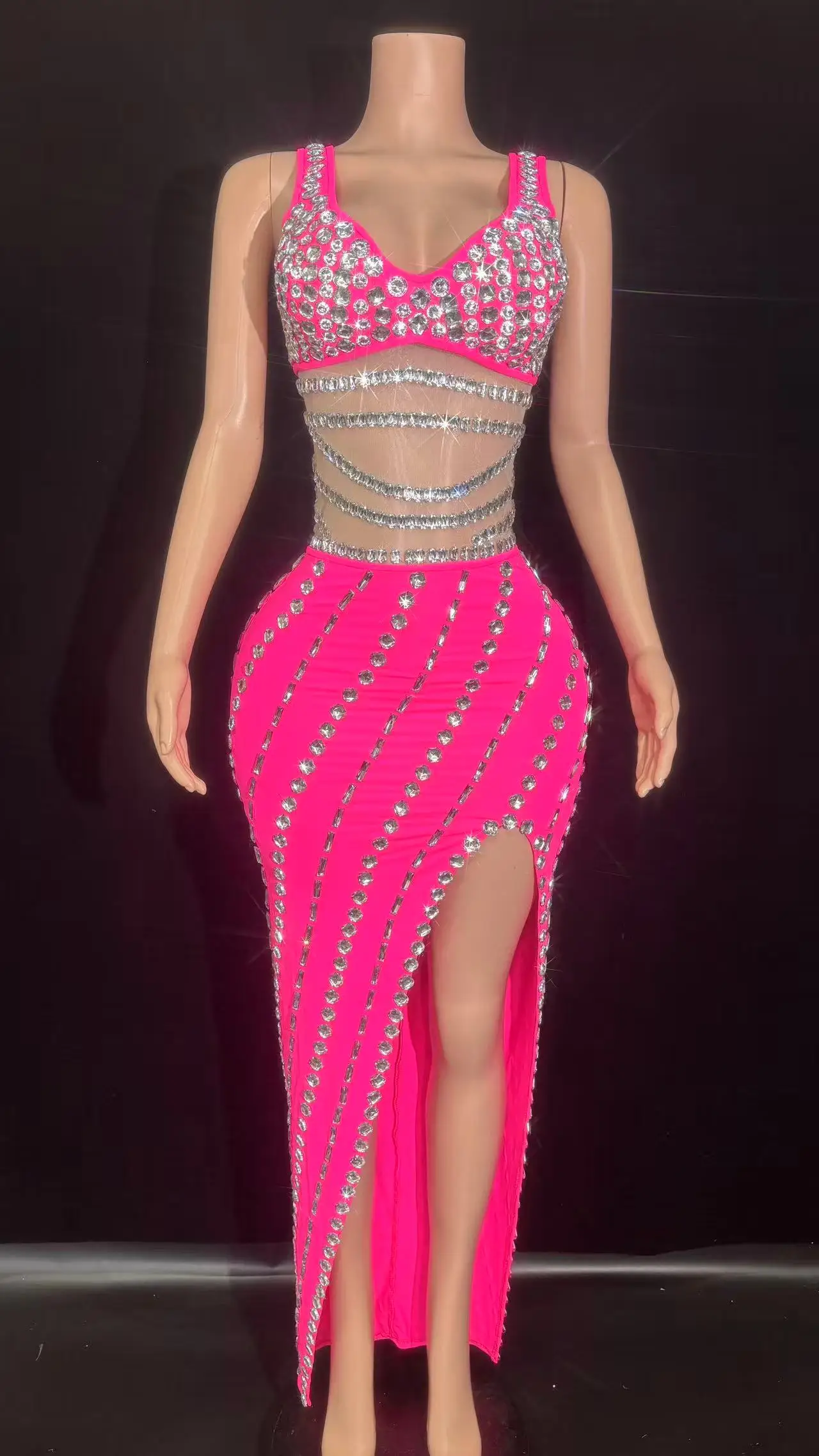 ชุดเดรสยาวประดับคริสตัลวิบวับสำหรับผู้หญิง สไตล์เซ็กซี่ เหมาะสำหรับงานกลางคืน งานเลี้ยงฉลองวันเกิด ถ่ายภาพ แสดงบนเวที