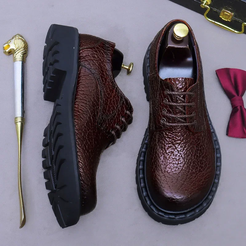 Vintage Mens Dress Shoes Luxury Genuine Leather Handmade Comfortable Autumn Fashion Elegant Wedding Social Shoes Male Size 46