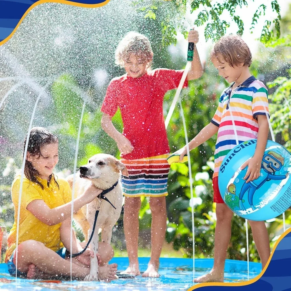 Children Play Splash Pad,Outdoor Water Toy,Summer Sprinkler Pool,Inflatable Splash Play Mat for Dog,Backyard Swimming Party Toy