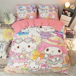 Duvet Cover My Melody Kuromi Cinnamoroll Pochacco Pom Pom Printed Quilt Cover Pillowcase Girls Bedroom Decoration Single Double