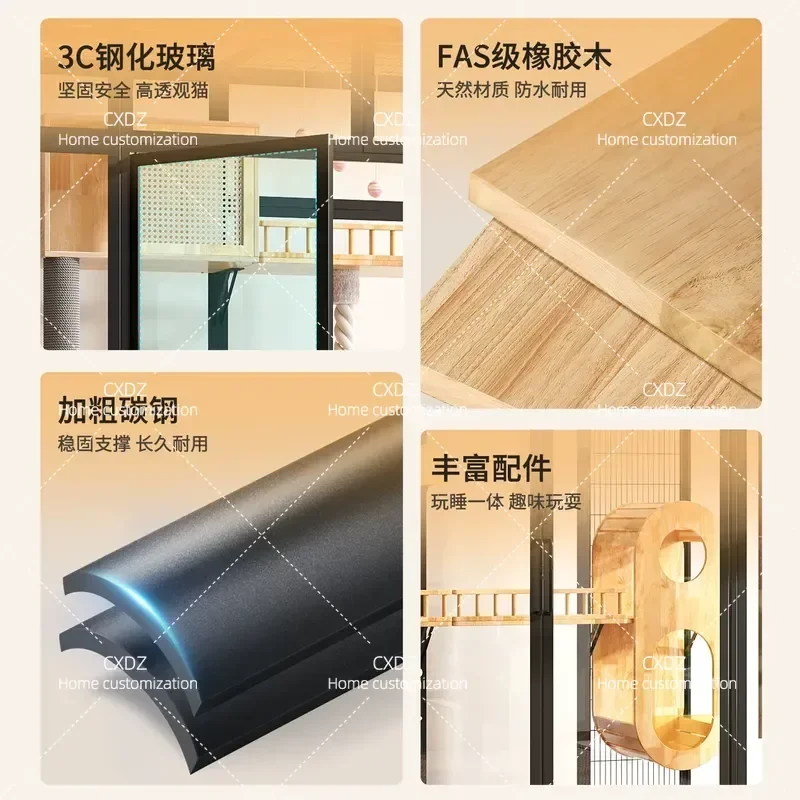 Large Panoramic Cat Villa Luxury Spacious Glass Indoor Elevated Cat Cage House Nest for Household Pet