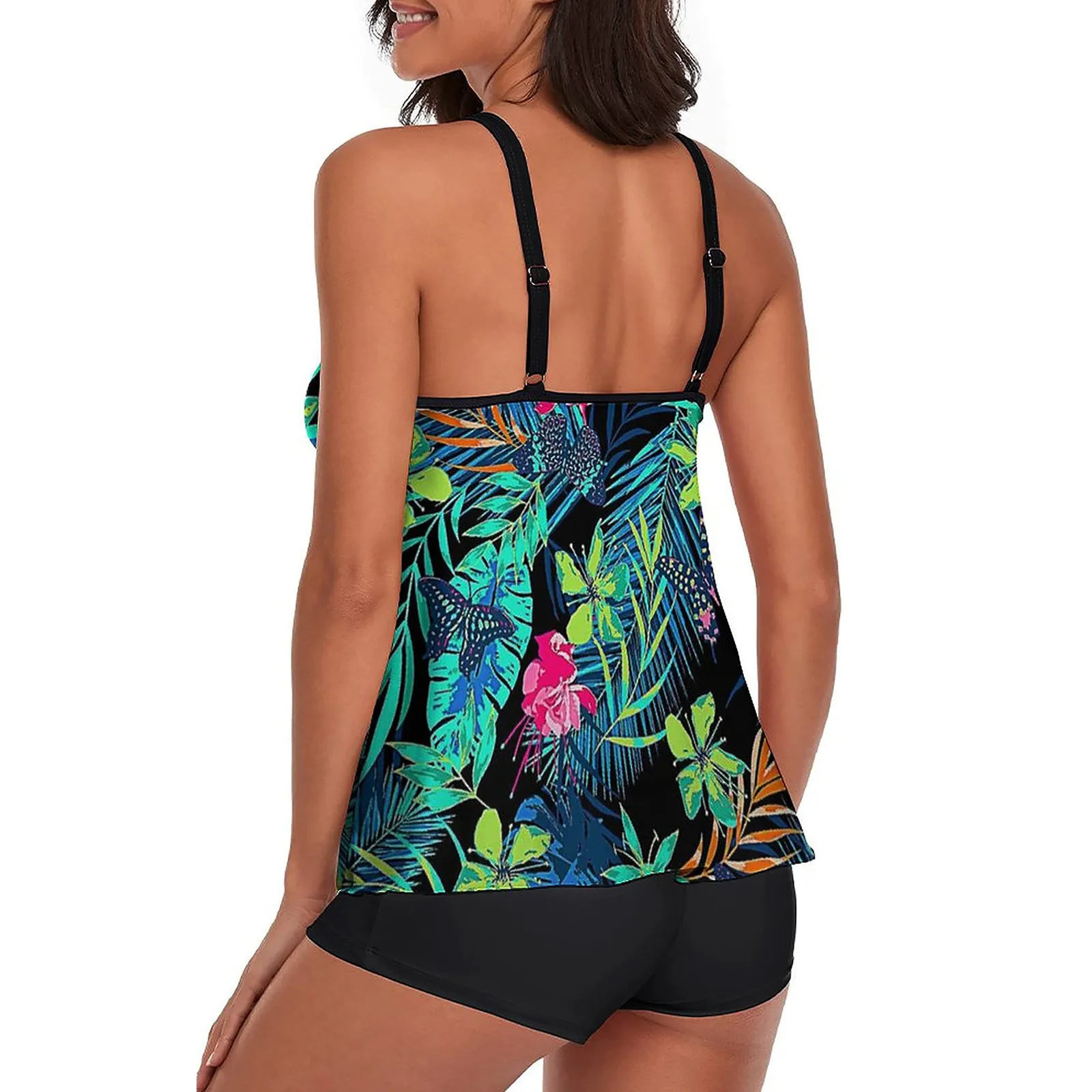 Flowy Tankini kostiumy kąpielowe dla kobiet, Push Up, wyściełany strój kąpielowy kontroli brzucha, dwuczęściowy strój kąpielowy podkoszulki z