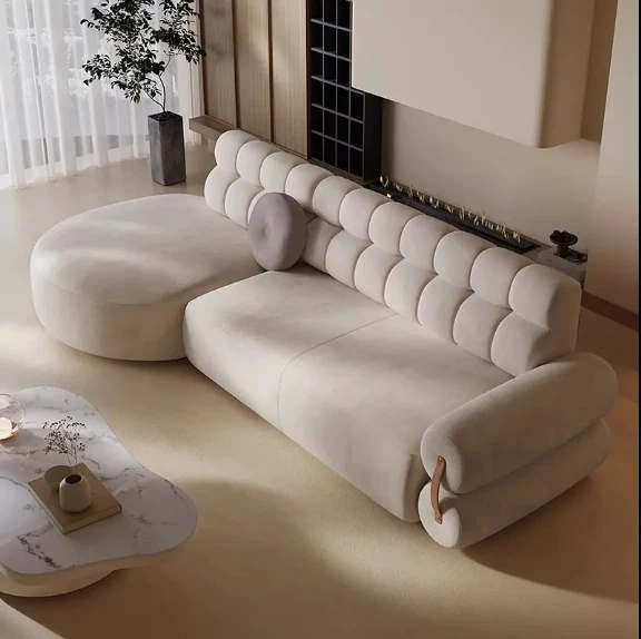 

#Fabric Sofa Combination Living Room Cream Style Villa Large Apartment Retro Corner Sofa