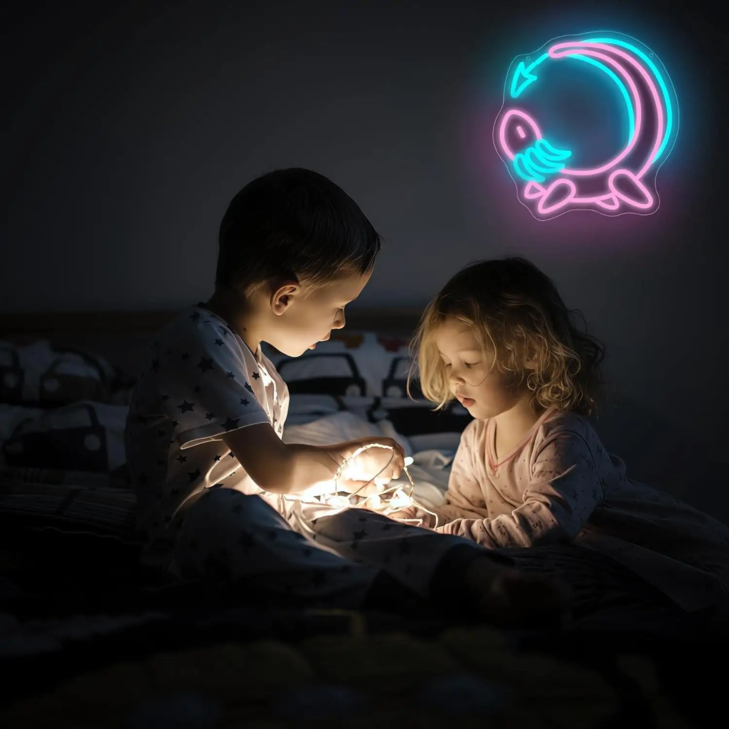 Axolotl Moon Neon Sign Animals USB Dimmable Neon Lights for Axolotl Lovers Children's Room Kids Birthday Bedroom Decoration Gift