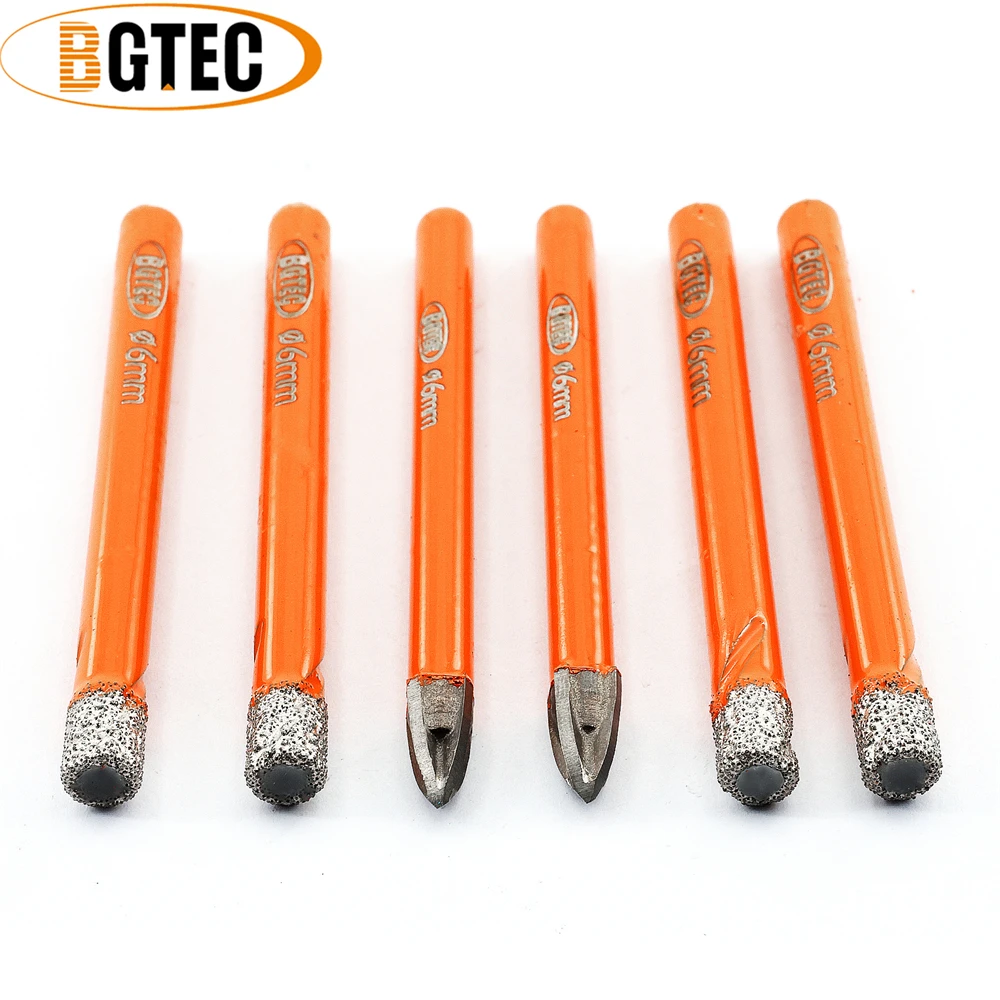 BGTEC 6mm Diamond Drill Bits Core Kit with Box 8pcs Drilling Tile Core Bits+2pcs Cross Hole Opener Ceramic Marble Round Shank