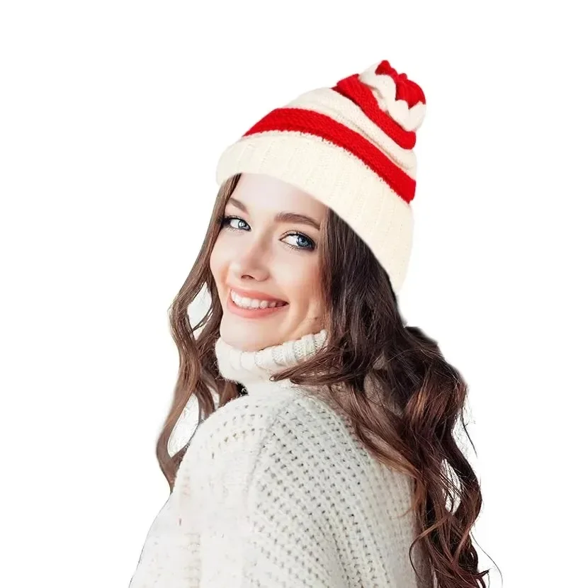 Christmas Brimless Large Brim Winter Warm Stranded Knit Hat Adult Women Men Party Gift