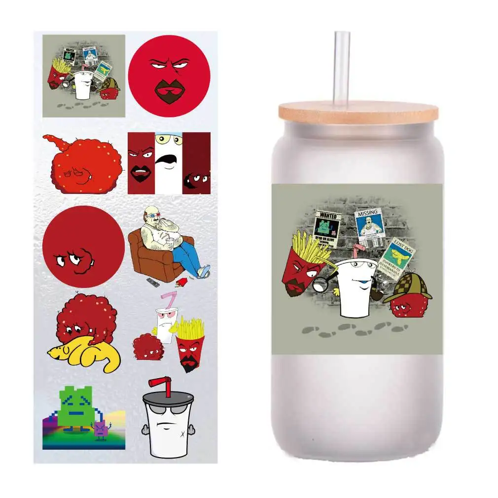 

10 four-inch cartoon coke French fries UV transfer stickers Crystal label glass stickers customized