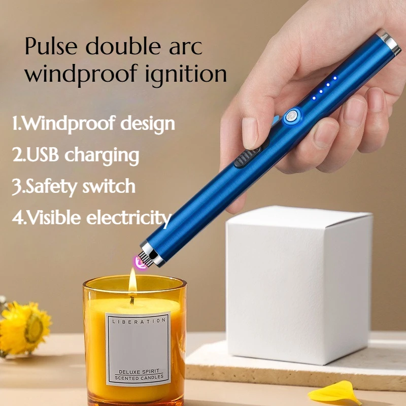 

USB Pulse Double Arc Igniter Kitchen Long Pole Igniter Outdoor Windproof Pulse Lighter Cigarette Accessories