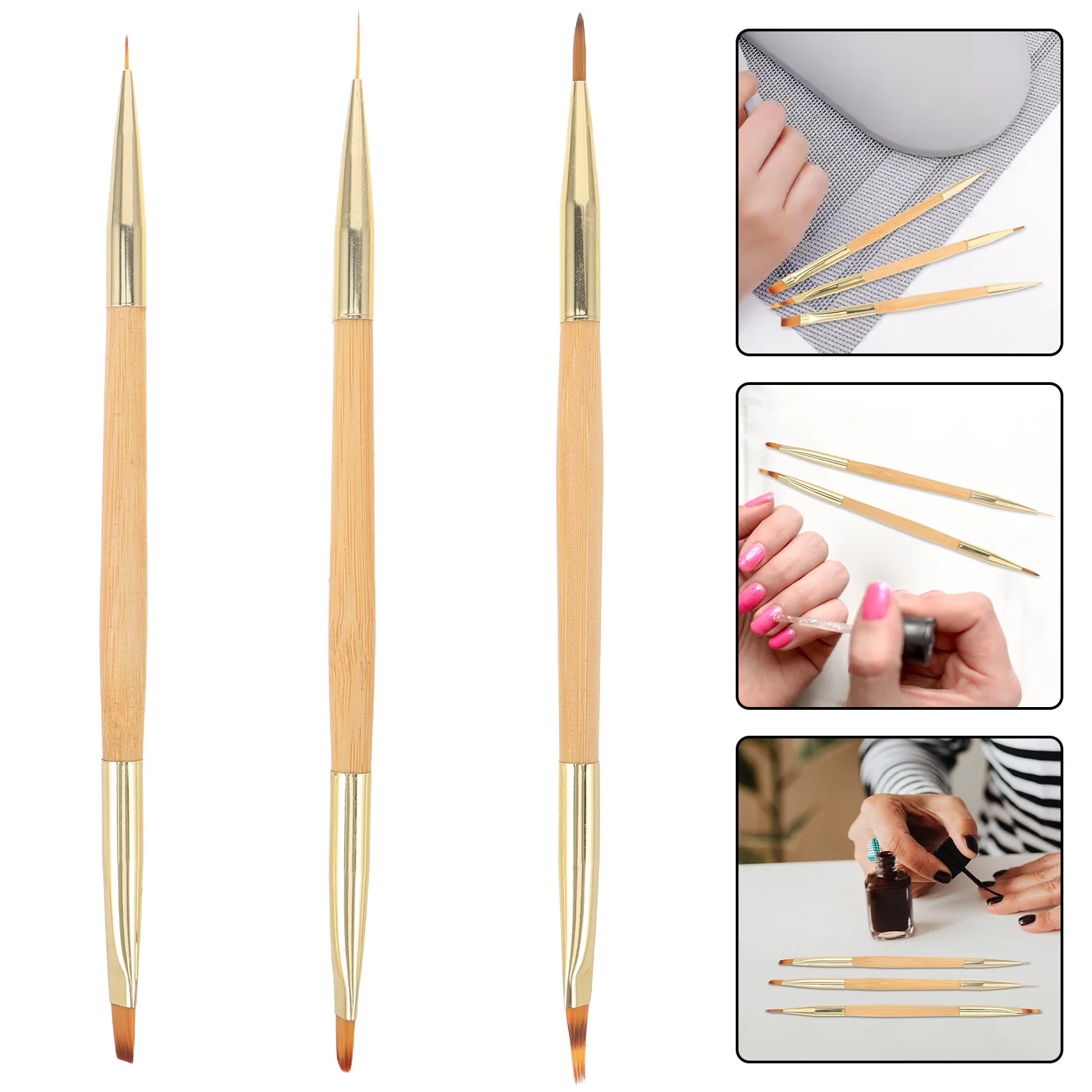 

3pcs Nail Art Construction Pen Double-Ended Detailing Brush For Sculpting Drawing Manicure Design Tools Nail Art Drawing Pencil