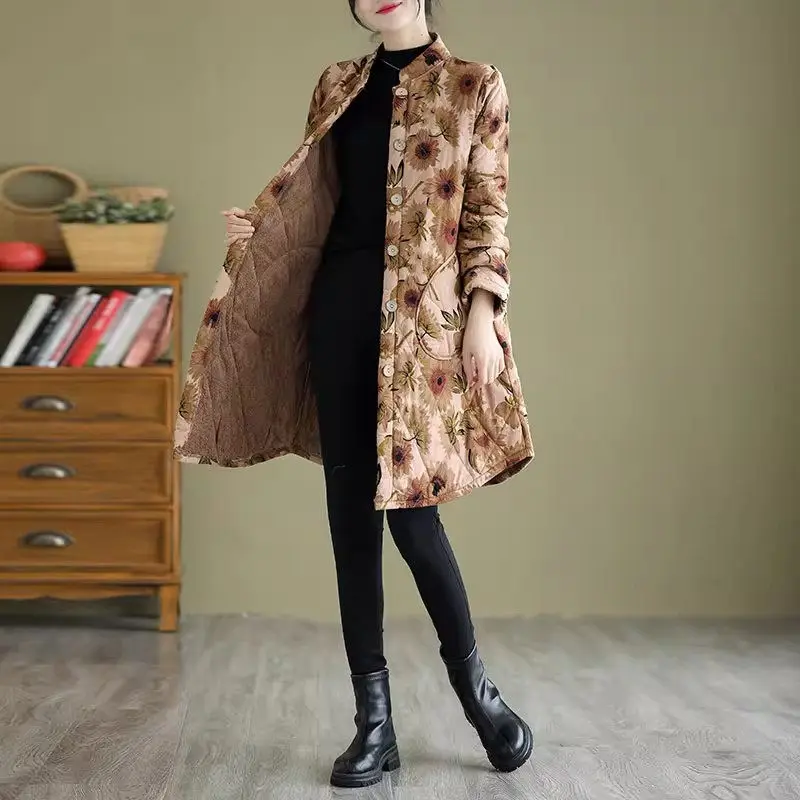 Mid Aged And Elderly Mothers' Autumn Winter Clothing 2023 New Oversized Women's Loose Retro Print Thickened Cotton Jacket Z3742