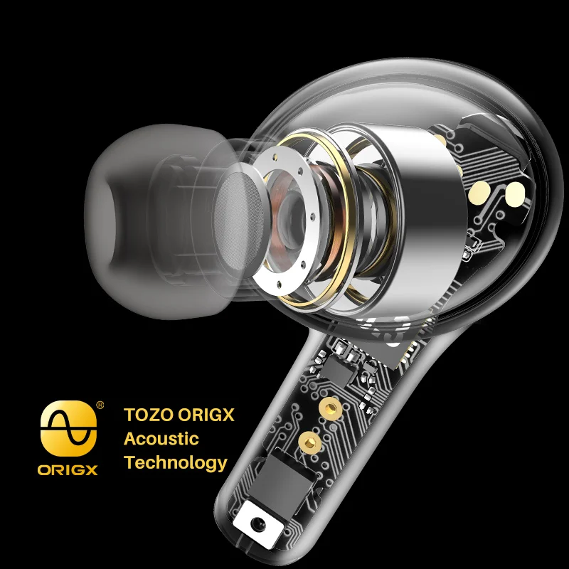 Наушники TOZO A2 Bluetooth 5.3, беспроводные наушники, наушники-вкладыши, встроенный микрофон, погружной звук с чехлом для зарядки
