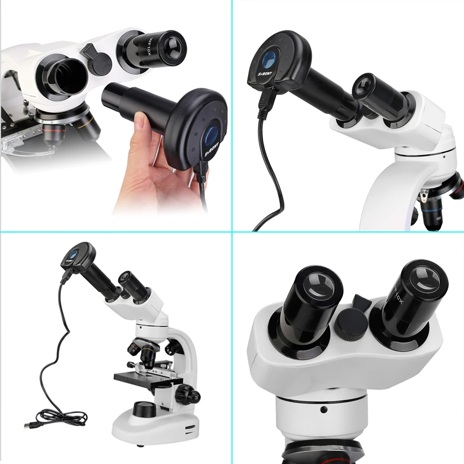 Imagem -02 - Svbony Sv605 Microscópio Eletrônico Binocular 40x1600x com Kits de Ciência Iluminação Led Dupla e Câmera de Microscópio Sv189