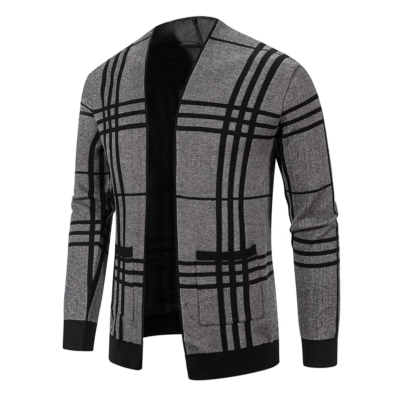 Chaqueta de punto de manga larga para hombre, suéter informal, básico, a rayas, Formal, ajustado, cálido, otoño