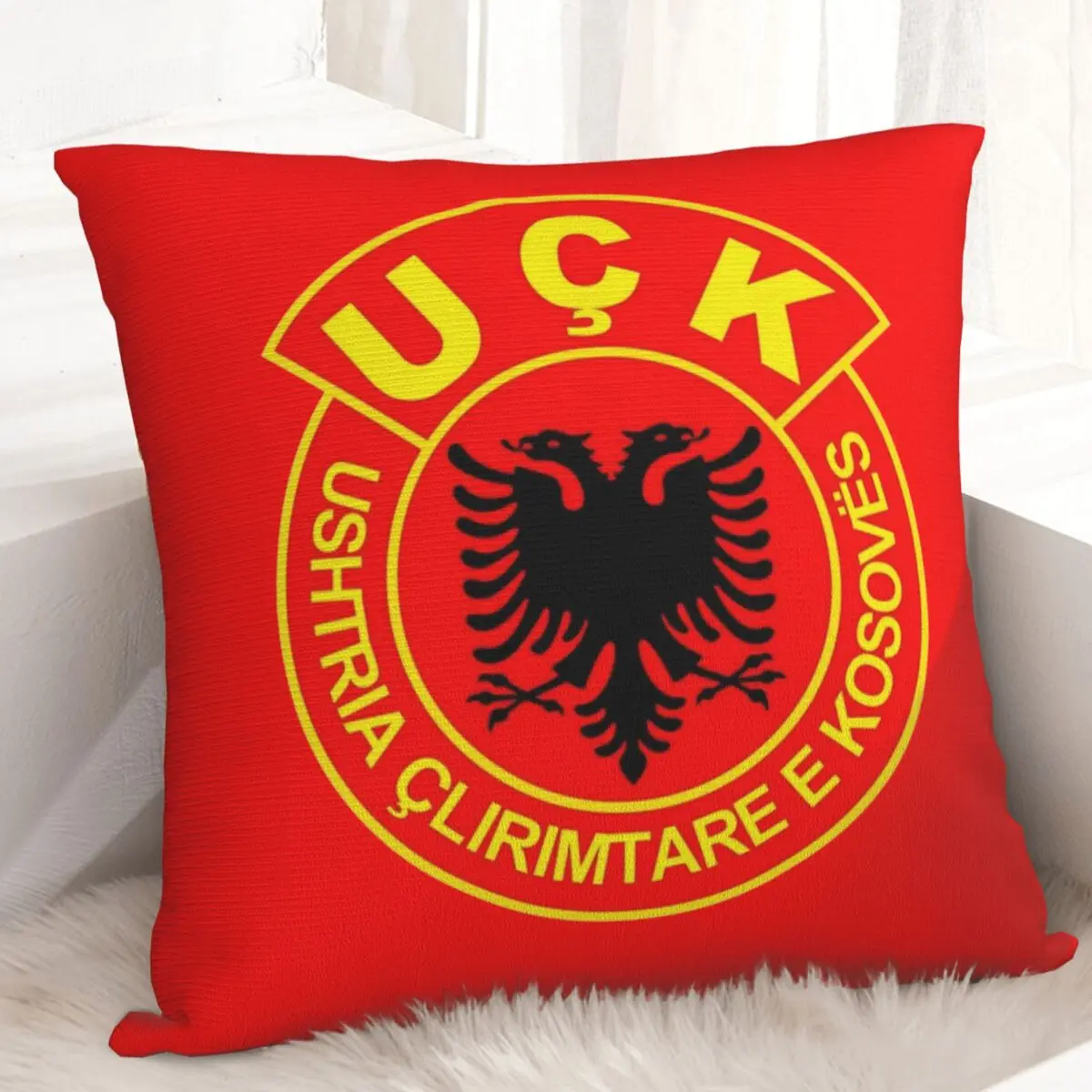 Albanian UCK Gold Kosovo Pillowcase Double-sided Cushion Cover Decorative Flag Albania Pillow Case Cover Home Square 45X45cm