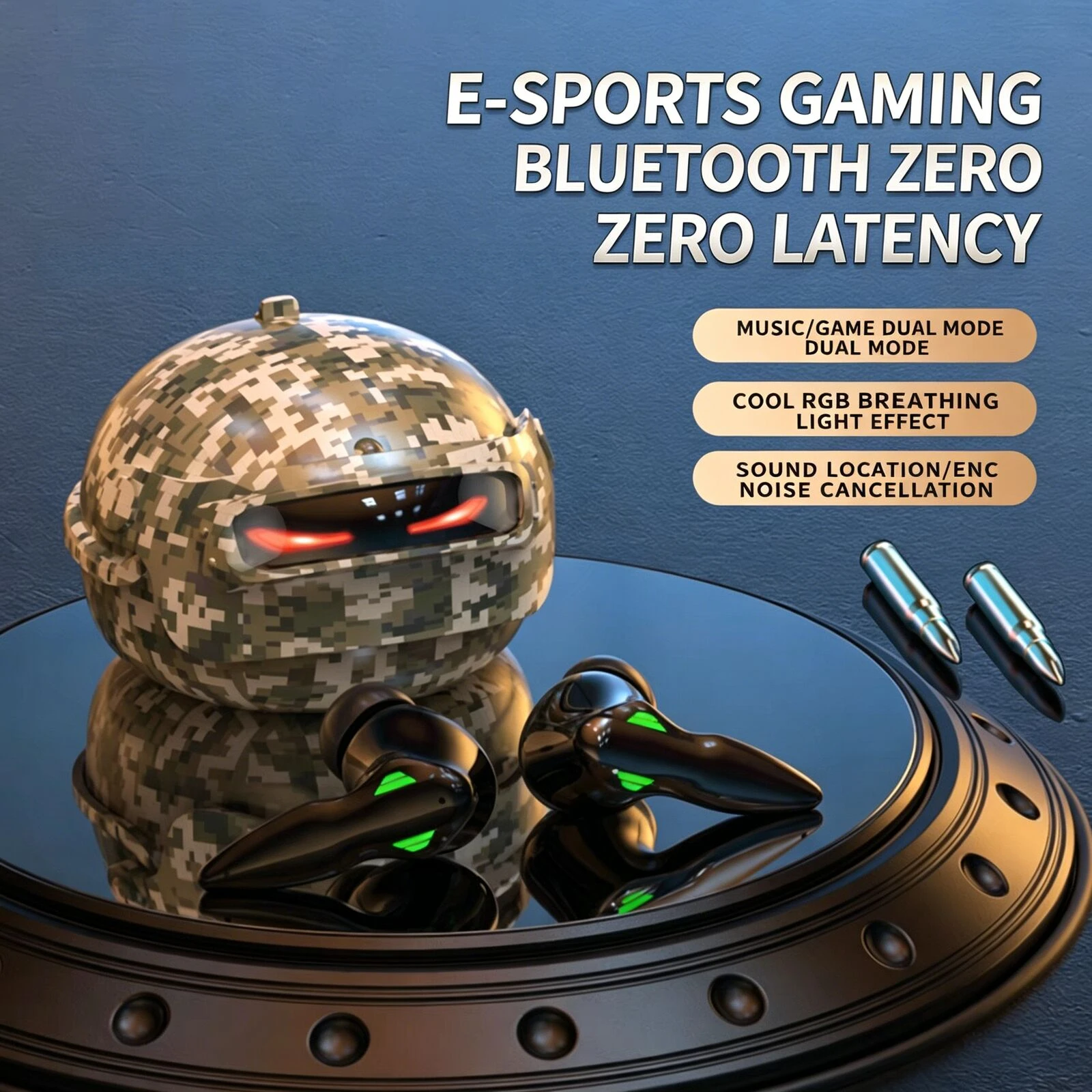 Fones de Ouvido Sem Fio Estilo Capacete para Jogos, Baixa Latência de 45ms, 24 Horas de Reprodução, Luz RGB, Cancelamento de Ruído ENC, Headset Estéreo Bluetooth 5.4