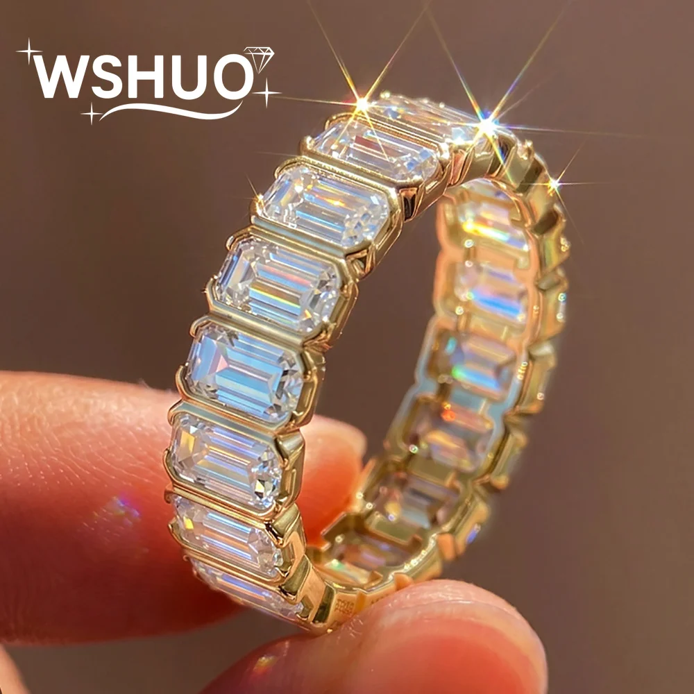 3*5mm Half Bezel Set Emerald Cut Full Moissanite Eternity Band for Women s925 silver Stacking Wedding Ring with GRA Certificate