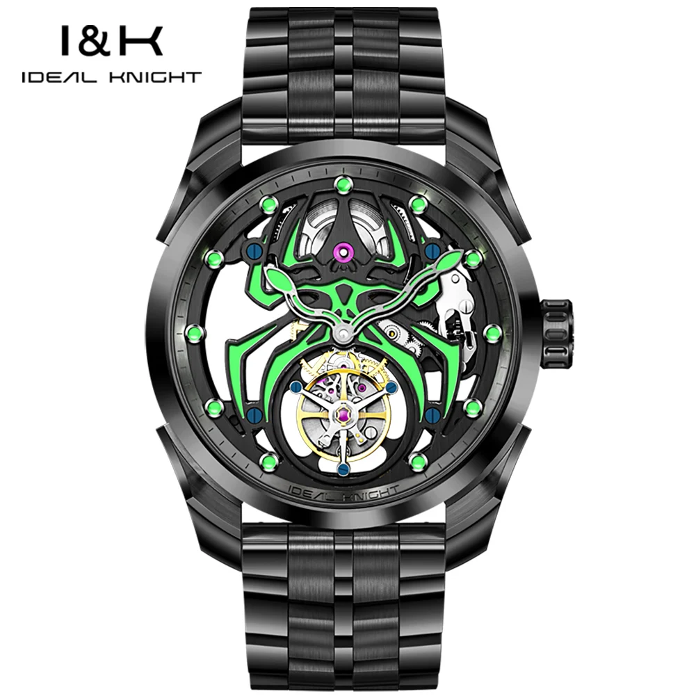 

IDEAL KNIGHT 6802 Tourbillon Automatic Watch Men Luminous Spider Fashion Watch Stainless steel Leather Strap Mechanical Watch