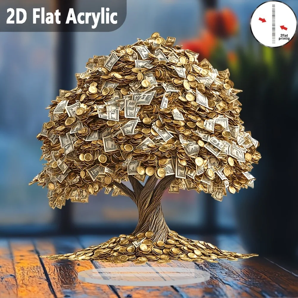 الاكريليك 2D جعل شجرة الحظ زخرفة العملات الذهبية الأوراق النقدية ديكورا محظوظ سحر مكتب الضروري صنع المال هدية ديكور