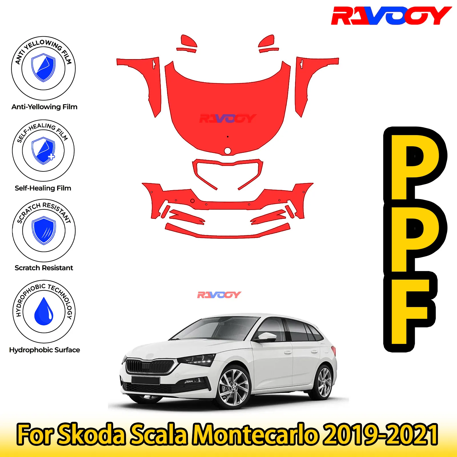 

For Skoda Scala Montecarlo 2019-2021 Glossy Matte Black Precut front PPF Kit Paint Protection Film