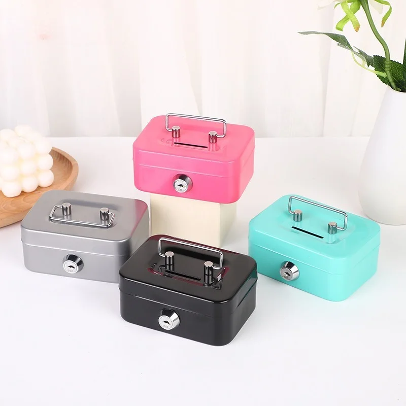 Portable Metal Money Safe Box Lockable Cash Box With Key Piggy Box Small Security Lock Box Sturdy Coin Boxes For Kids