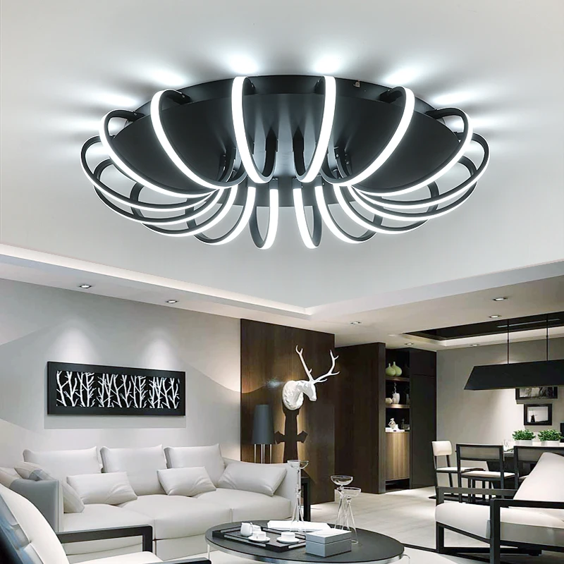 

Aluminumware Round Modern LED Ceiling Chandelier Light Living Room Bedroom Kitchen Black Or White Dec AC85-265V Lamp