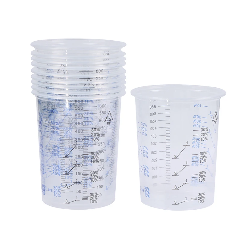 10 pz Tazza di Miscelazione di Vernice di Plastica 600 ml Vaso di Miscelazione Tazza di Calibrazione di Miscelazione di Vernice per Miscelazione Precisa di Vernice E Liquido di Alta Qualità