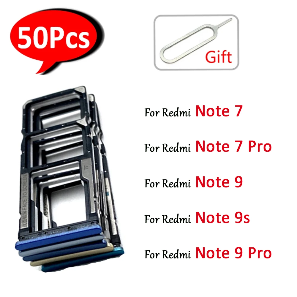 50Pcs， Dual Card SIM Card slot tray Chip Drawer Holder Adapter Socket Repair Part For Xiaomi Redmi Note 9 Note 9S Note 9 Pro 7