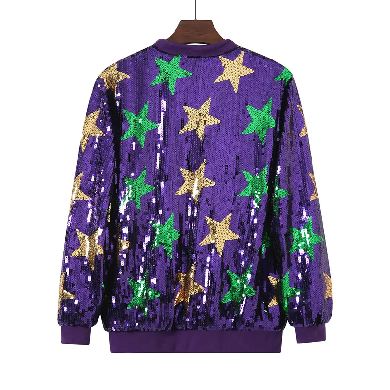 

Новая женская куртка с принтом звезд, длинными рукавами, пайетками, свободного кроя, с круглым вырезом, прямого силуэта, для уличной моды, весна 2026