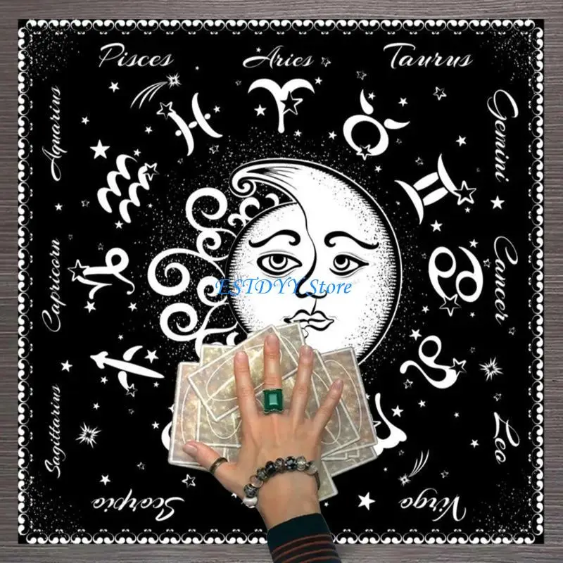 G6DE Astrology Tarots Table Altar Cloth Metaphysical Board Game Mat Pendulum Divinations Altar Tablecloth Board Game Card Pad