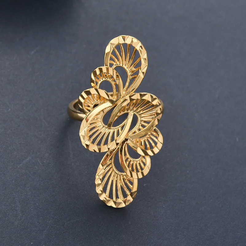 Wando Gold Color Flower Ring for Women Men Girls Hawaii Trendy Jewelry Party Resizable Rings Drop Shipping