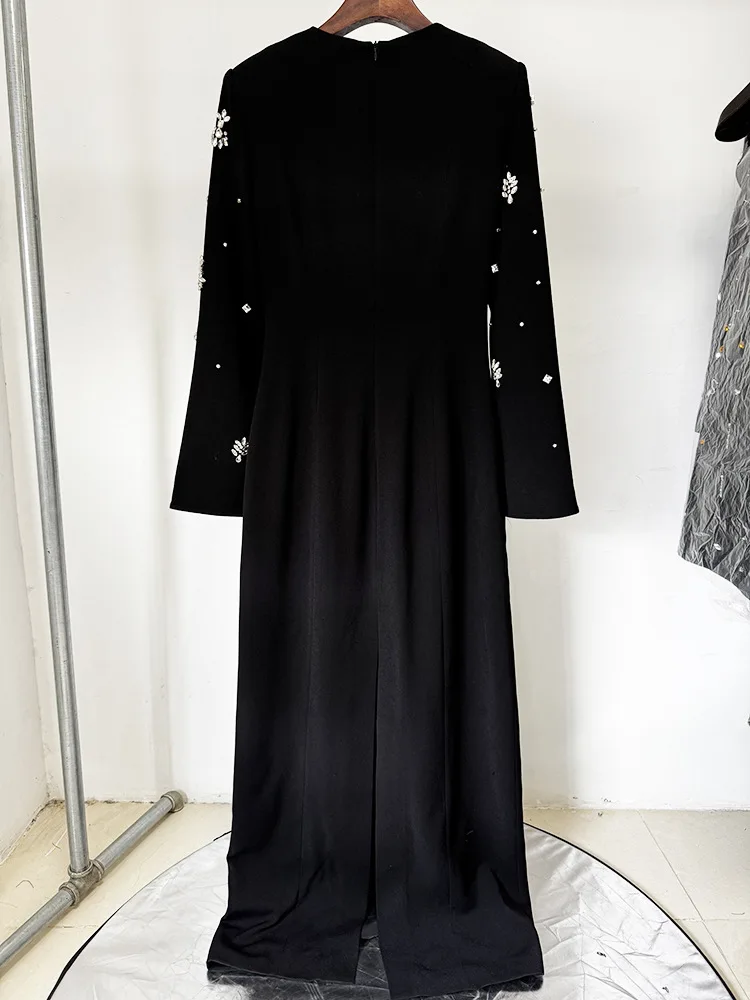 HIGH STREET nueva moda 2025 Vestido de fiesta de diseñador Vestido largo con manga de hendidura y cuentas de diamantes para mujer